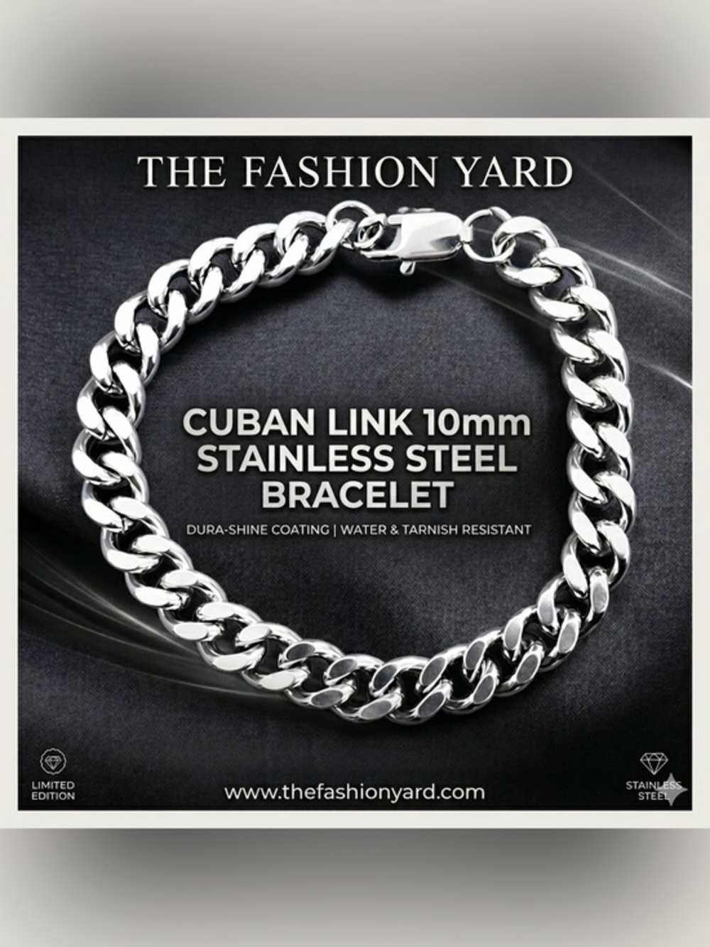 Cuban Link Stainless Steel 7.5 inch long and 10mm width men’s bracelet - Silver - Picture 2 of 4